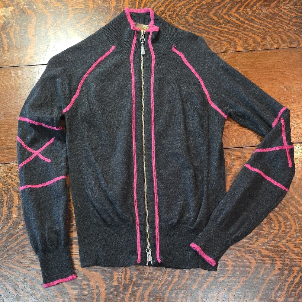 Athleta Women's Gray‎ Pink Full Zip Mock Neck Sweater